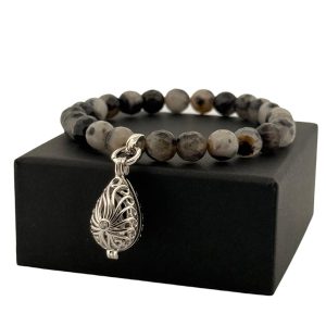 Perfumed Tear drop pendant white black beaded bracelet